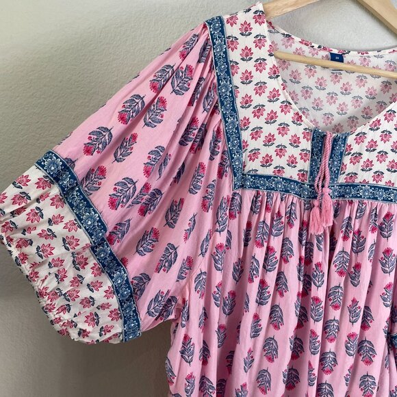 Old Navy Womens Plus 3X Elbow Length Split Neck Floral Poet Swing Blouse Shirt - Picture 10 of 12